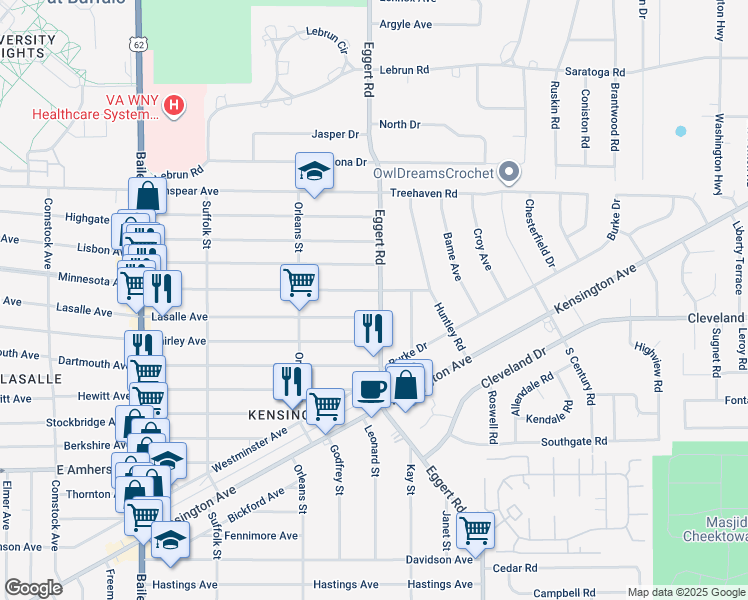 map of restaurants, bars, coffee shops, grocery stores, and more near 756 Lasalle Avenue in Buffalo