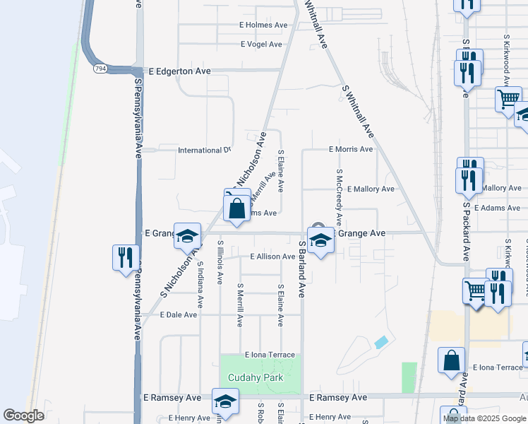 map of restaurants, bars, coffee shops, grocery stores, and more near 2930 East Grange Avenue in Cudahy