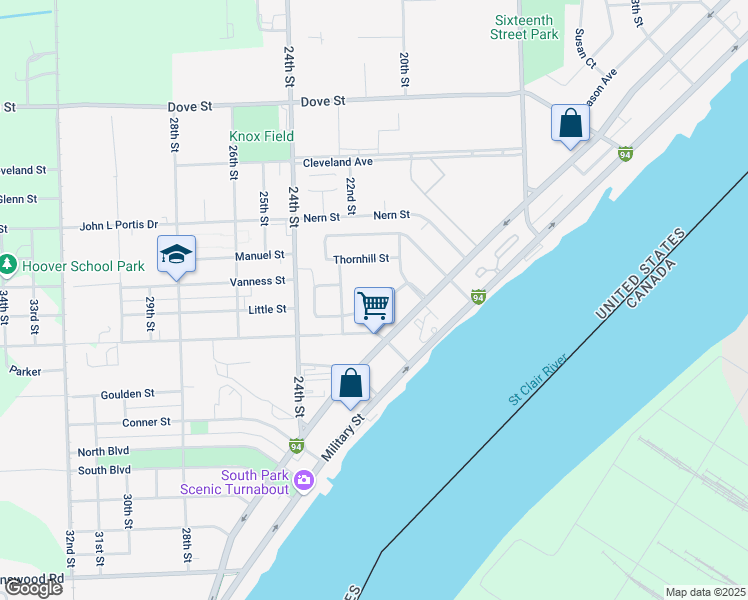 map of restaurants, bars, coffee shops, grocery stores, and more near 3403 Electric Avenue in Port Huron