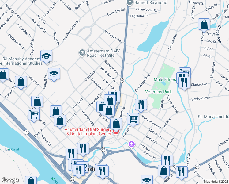 map of restaurants, bars, coffee shops, grocery stores, and more near 10 Lincoln Avenue in Amsterdam