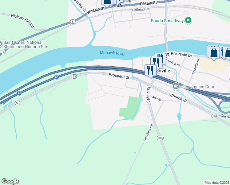 map of restaurants, bars, coffee shops, grocery stores, and more near 24 Gifford Avenue in Fultonville