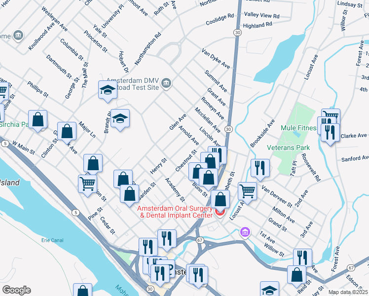 map of restaurants, bars, coffee shops, grocery stores, and more near 19 McElwain Avenue in Amsterdam
