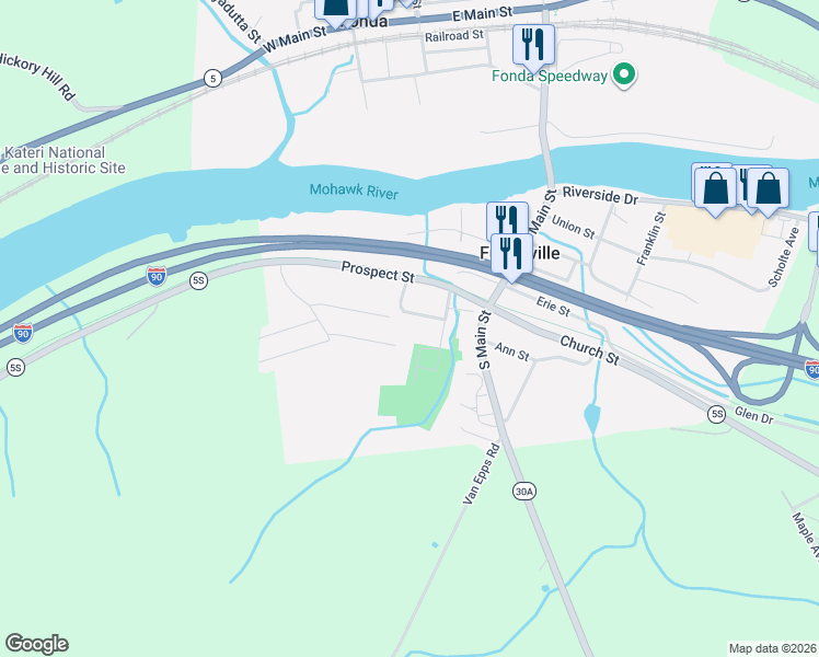 map of restaurants, bars, coffee shops, grocery stores, and more near 30 Gifford Avenue in Fultonville