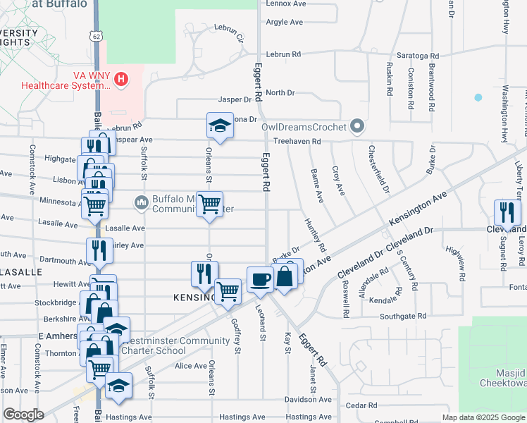 map of restaurants, bars, coffee shops, grocery stores, and more near 756 Lasalle Avenue in Buffalo