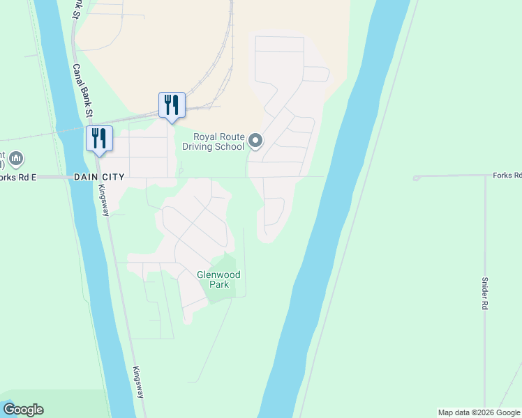 map of restaurants, bars, coffee shops, grocery stores, and more near 5 Cottonwood Crescent in Welland