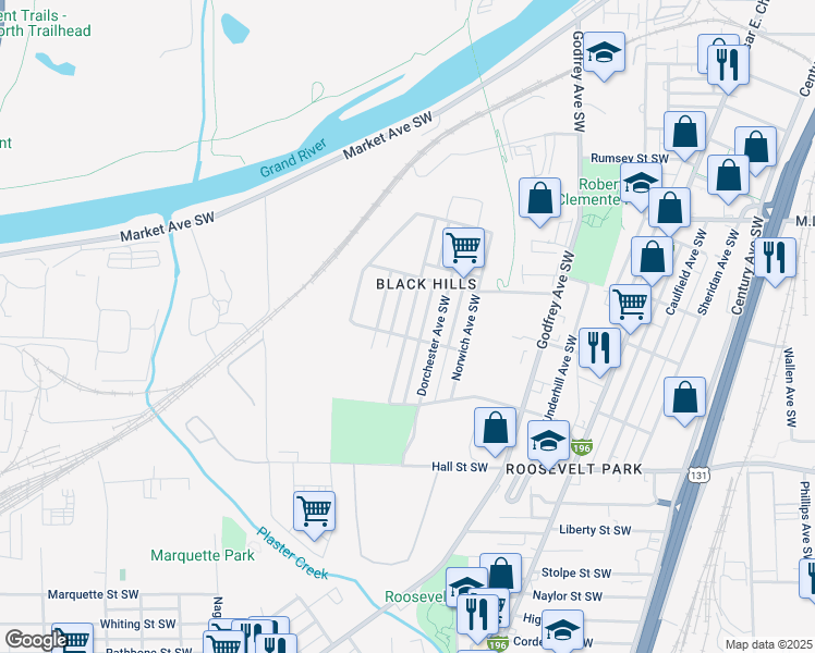 map of restaurants, bars, coffee shops, grocery stores, and more near 946 Kensington Avenue Southwest in Grand Rapids