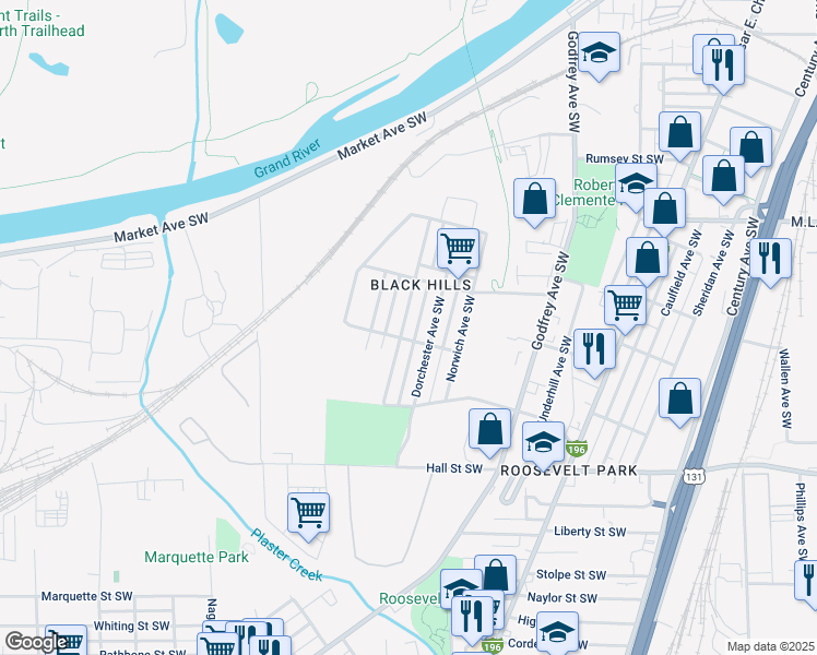 map of restaurants, bars, coffee shops, grocery stores, and more near 946 Kensington Avenue Southwest in Grand Rapids