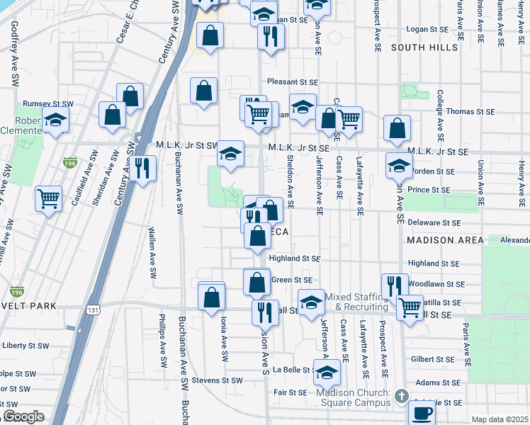map of restaurants, bars, coffee shops, grocery stores, and more near 929 Division Avenue South in Grand Rapids