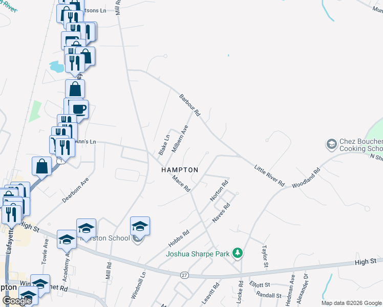 map of restaurants, bars, coffee shops, grocery stores, and more near 13 Noel Street in Hampton