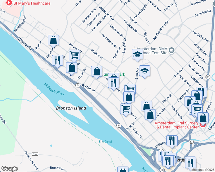 map of restaurants, bars, coffee shops, grocery stores, and more near 185 Division Street in Amsterdam