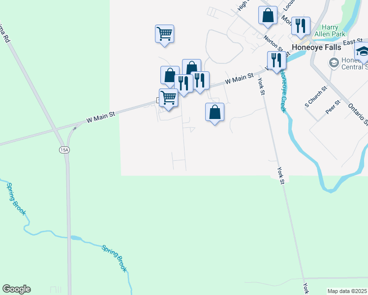 map of restaurants, bars, coffee shops, grocery stores, and more near 1200 Pine Trail in Honeoye Falls