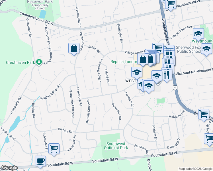 map of restaurants, bars, coffee shops, grocery stores, and more near 84 Leland Road in London