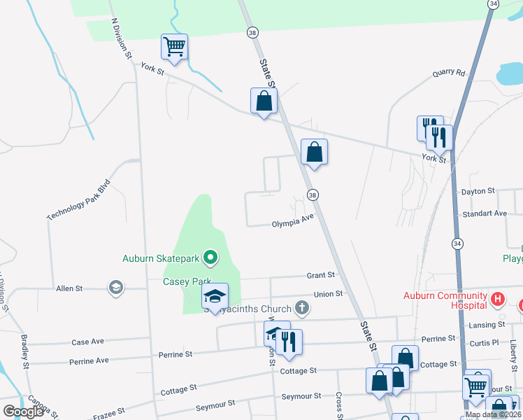 map of restaurants, bars, coffee shops, grocery stores, and more near 1-15 Miles Avenue in Auburn