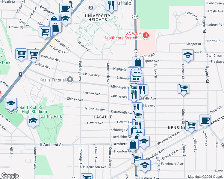 map of restaurants, bars, coffee shops, grocery stores, and more near 326 Minnesota Avenue in Buffalo