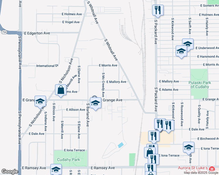 map of restaurants, bars, coffee shops, grocery stores, and more near 3324 East Mallory Avenue in Cudahy