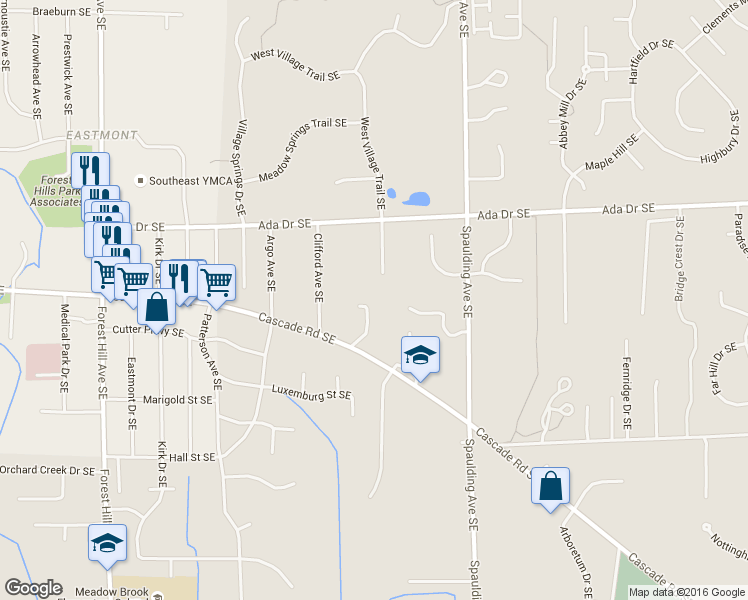 map of restaurants, bars, coffee shops, grocery stores, and more near 1050 Ada Place Drive Southeast in Grand Rapids