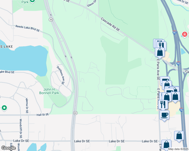 map of restaurants, bars, coffee shops, grocery stores, and more near 3599 Reeds Crossing Drive Southeast in Grand Rapids