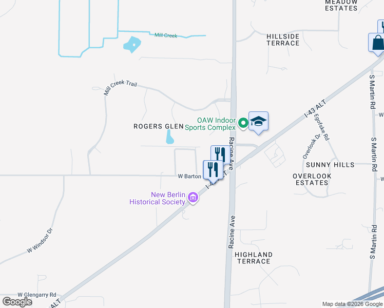 map of restaurants, bars, coffee shops, grocery stores, and more near 5404 South 199th Street in New Berlin