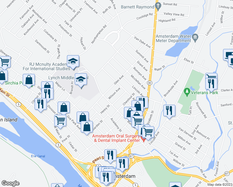 map of restaurants, bars, coffee shops, grocery stores, and more near 19 Wilson Avenue in Amsterdam