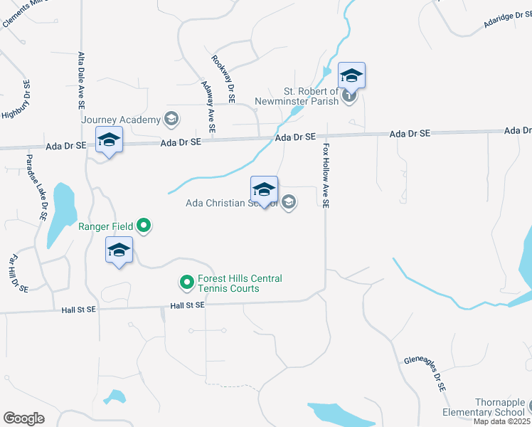 map of restaurants, bars, coffee shops, grocery stores, and more near 6206 Ada Drive Southeast in Ada