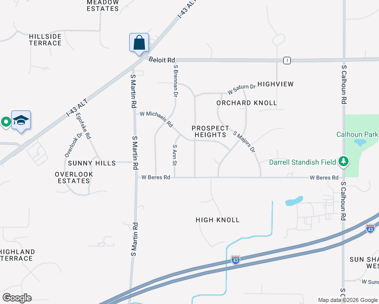 map of restaurants, bars, coffee shops, grocery stores, and more near 5395 South Oakridge Drive in New Berlin