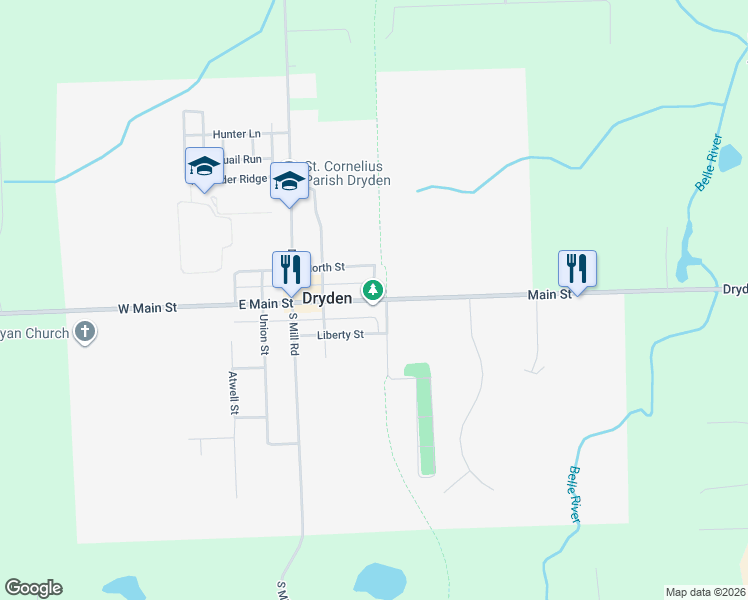 map of restaurants, bars, coffee shops, grocery stores, and more near County Highway 62 in Dryden