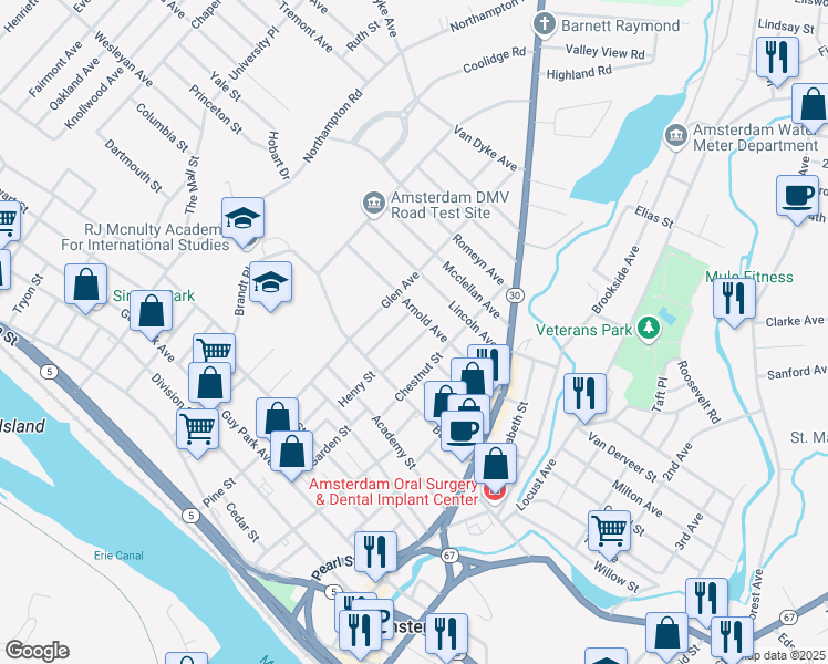 map of restaurants, bars, coffee shops, grocery stores, and more near 45 Arnold Avenue in Amsterdam