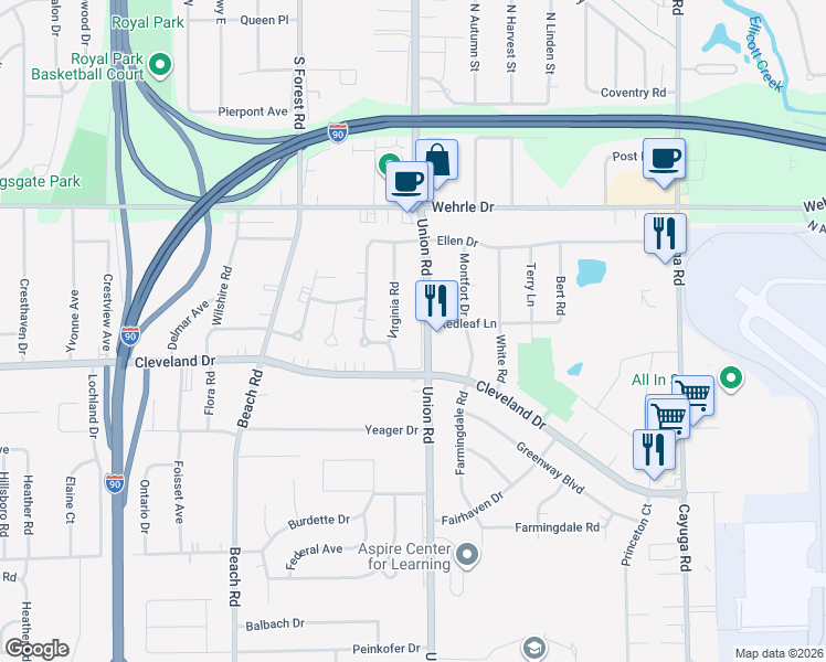map of restaurants, bars, coffee shops, grocery stores, and more near 4858 Union Road in Buffalo