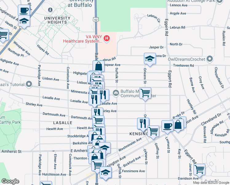 map of restaurants, bars, coffee shops, grocery stores, and more near 455 Lisbon Avenue in Buffalo