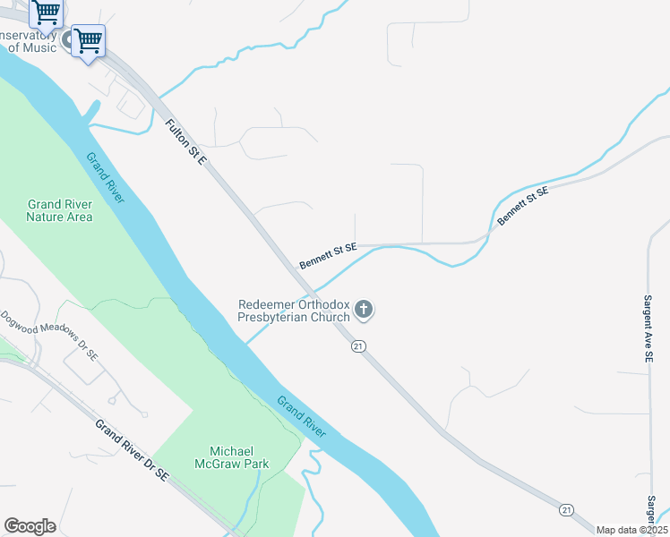 map of restaurants, bars, coffee shops, grocery stores, and more near 8590 Bennett Street Southeast in Ada