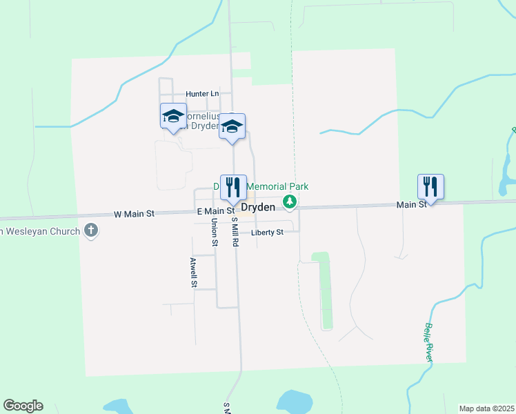 map of restaurants, bars, coffee shops, grocery stores, and more near in Dryden