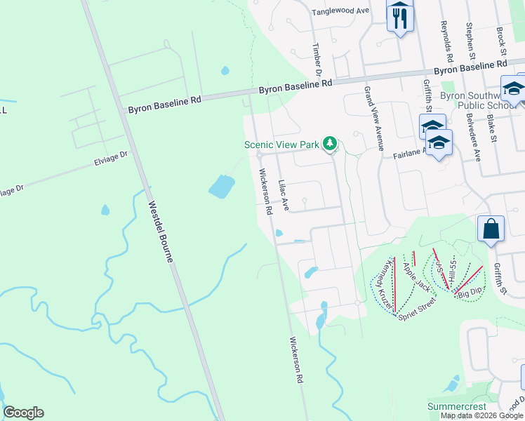 map of restaurants, bars, coffee shops, grocery stores, and more near 2180 Wickerson Road in London