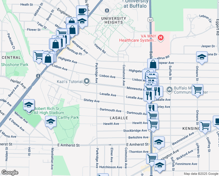 map of restaurants, bars, coffee shops, grocery stores, and more near 241 Minnesota Avenue in Buffalo