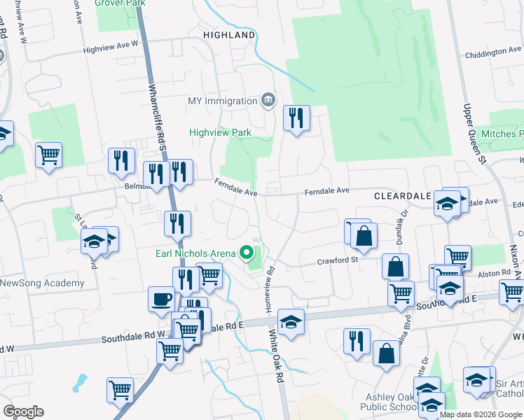 map of restaurants, bars, coffee shops, grocery stores, and more near in London