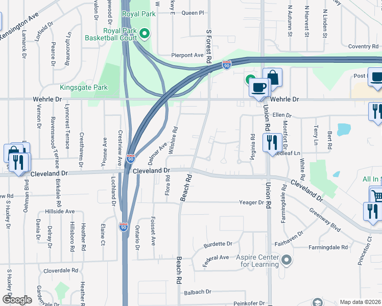 map of restaurants, bars, coffee shops, grocery stores, and more near 944 Beach Road in Cheektowaga
