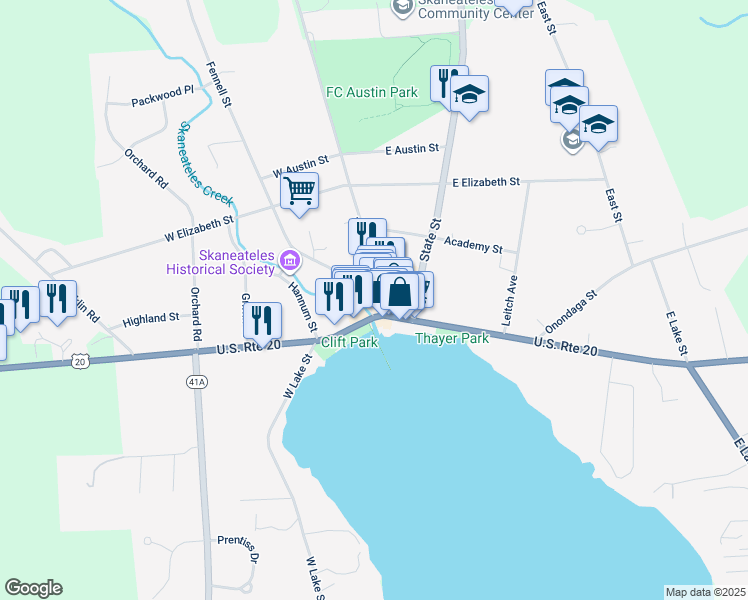 map of restaurants, bars, coffee shops, grocery stores, and more near in Skaneateles