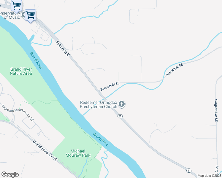 map of restaurants, bars, coffee shops, grocery stores, and more near 8590 Bennett Street Southeast in Forest Hills