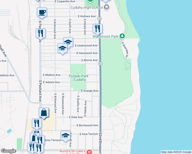 map of restaurants, bars, coffee shops, grocery stores, and more near 3957A East Mallory Avenue in Cudahy