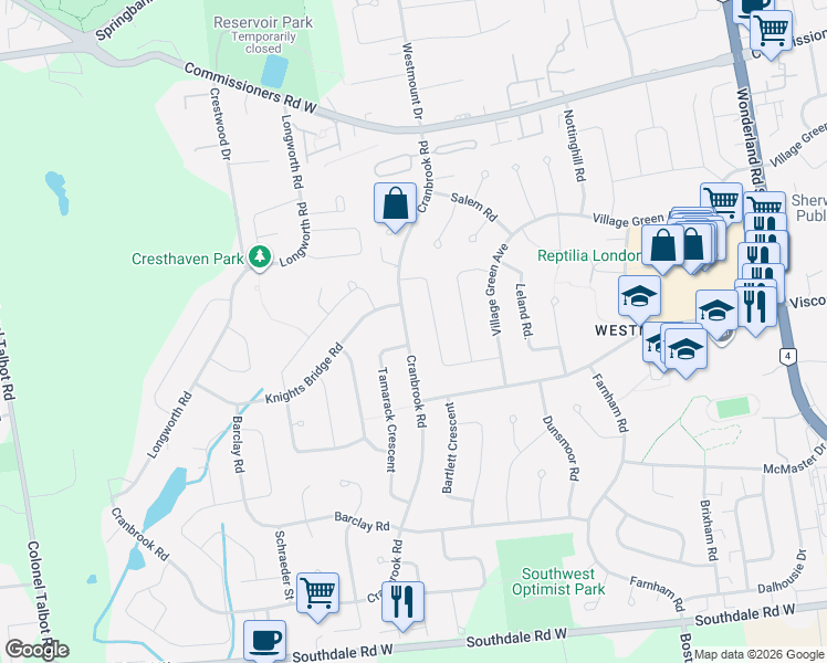 map of restaurants, bars, coffee shops, grocery stores, and more near 33 Hillsmount Road in London