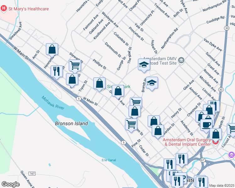 map of restaurants, bars, coffee shops, grocery stores, and more near 195 Guy Park Avenue in Amsterdam