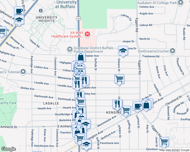 map of restaurants, bars, coffee shops, grocery stores, and more near 455 Lisbon Avenue in Buffalo