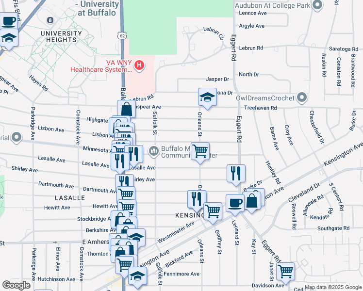 map of restaurants, bars, coffee shops, grocery stores, and more near 535 Lisbon Avenue in Buffalo