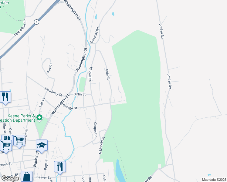 map of restaurants, bars, coffee shops, grocery stores, and more near 17 Rule Street in Keene