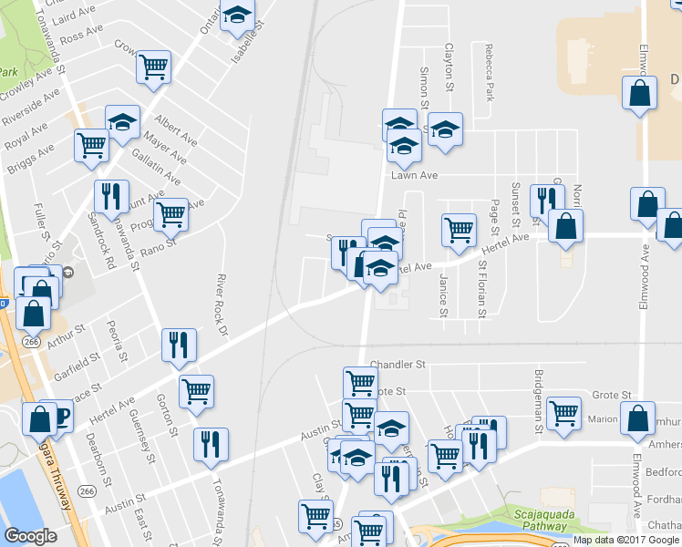 map of restaurants, bars, coffee shops, grocery stores, and more near 20 Short Street in Buffalo