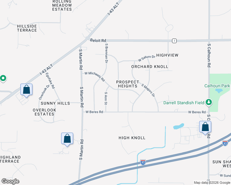 map of restaurants, bars, coffee shops, grocery stores, and more near 5395 South Oakridge Drive in New Berlin