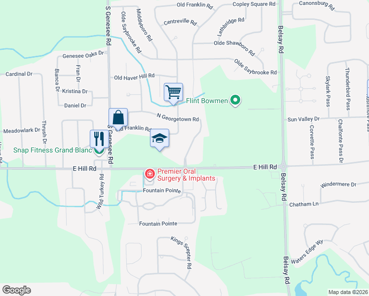 map of restaurants, bars, coffee shops, grocery stores, and more near 5358 North Georgetown Road in Grand Blanc
