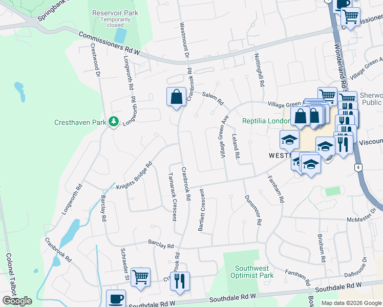 map of restaurants, bars, coffee shops, grocery stores, and more near 33 Hillsmount Road in London
