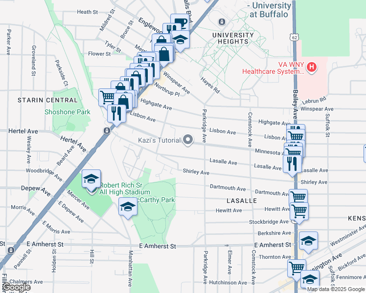 map of restaurants, bars, coffee shops, grocery stores, and more near 161 Minnesota Avenue in Buffalo