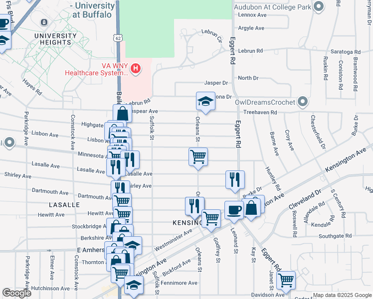 map of restaurants, bars, coffee shops, grocery stores, and more near 535 Lisbon Avenue in Buffalo