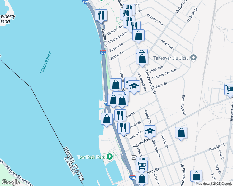 map of restaurants, bars, coffee shops, grocery stores, and more near in Buffalo